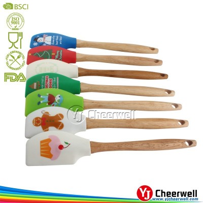 silicon spatula with designs wooden handle kitchen utensils