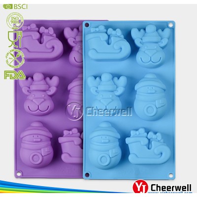 wholesale 6 cavity christmas silicone cake mold snowman chocolate soap molds