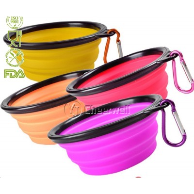 Top selling low price silicone collapsible pet bowl with clip for camping