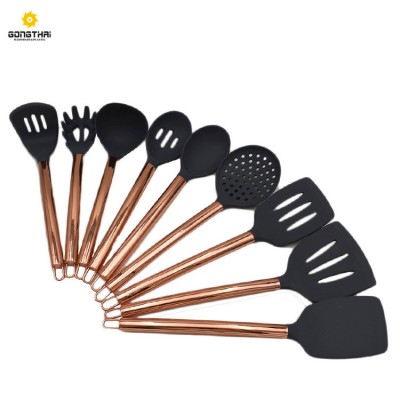 High Quality Silicone Stainless Steel Kitchen Utensils with Coppering Handle